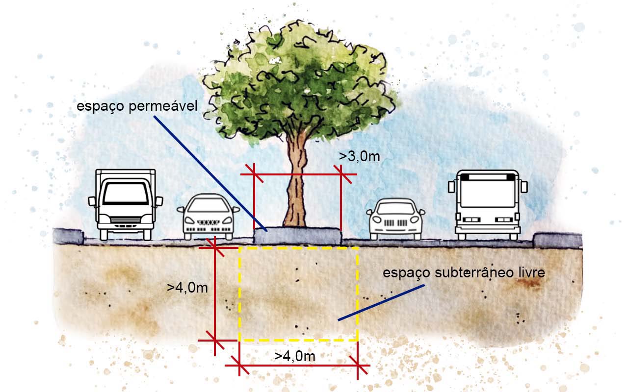 Ilustração de árvore em canteiro central